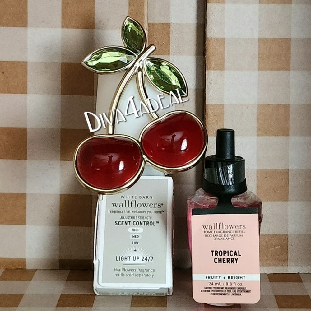 Bath & Body Works CHERRY CUFF Nightlight Wallflower Plug & Refill Bundle